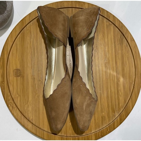 Nine West Mai Women's 7.5 Brown Suede Scallop Ballet Flat Minimal Chic D'Orsay - Picture 6 of 9